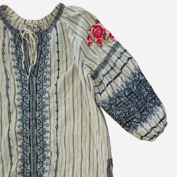 Johnny Was Embroidered Shea Santorini 3/4 Sleeve Blouse - Picture 4 of 7